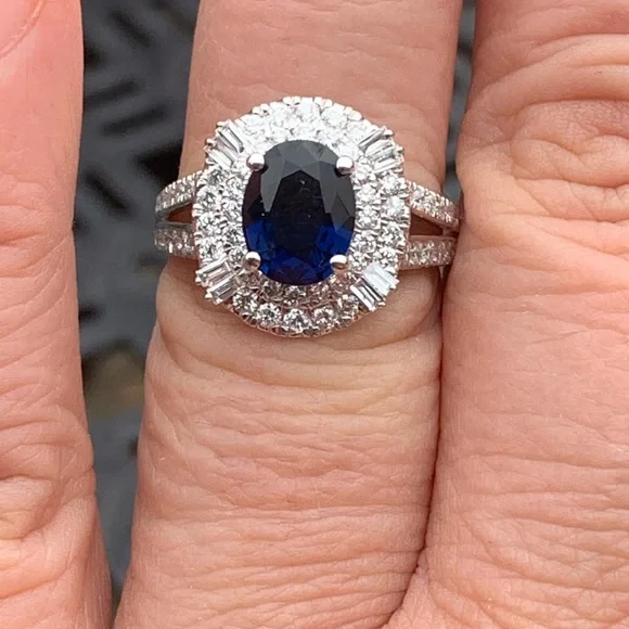 2.45 ct Sapphire & Diamond Sterling Size 7 Princess Diana Cocktail Ring - Picture 3 of 11